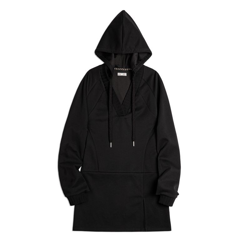 馬登女裝 空氣層幂式包臀衛衣裙V領收腰修身一步裙連帽連衣裙春季