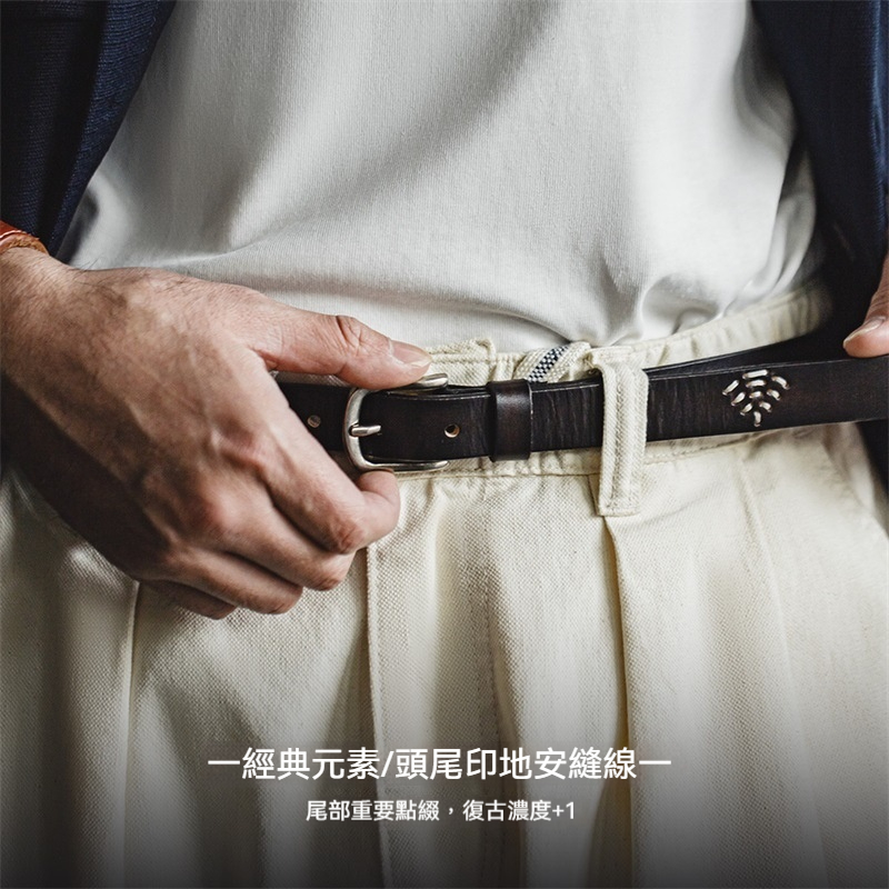 馬登工裝 復古黑色頭層牛皮腰帶阿美咔嘰針扣腰鏈配飾真皮皮帶