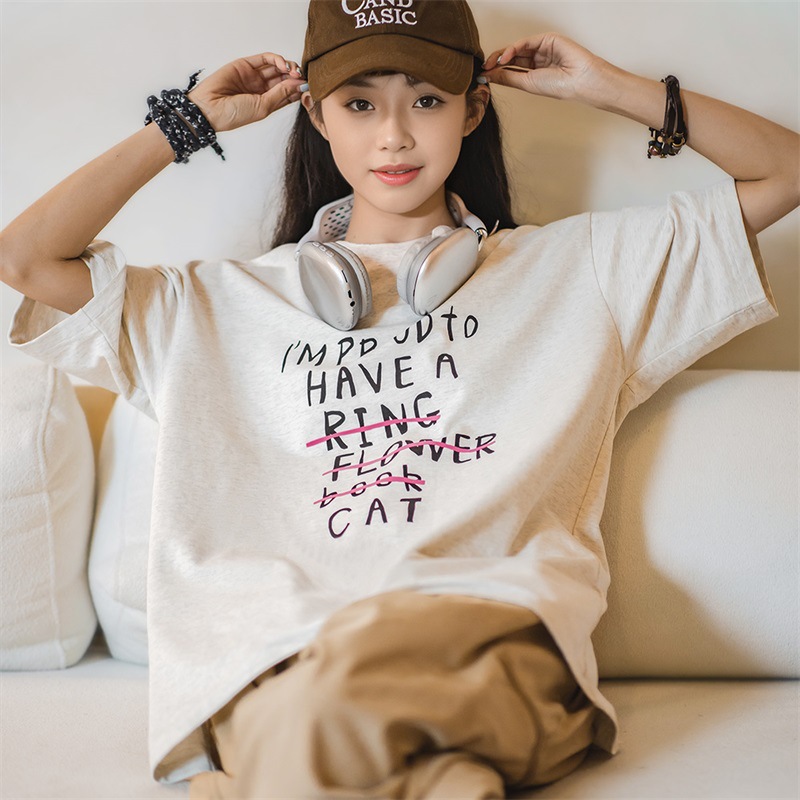 馬登女裝 美式復古字母印花T恤寬鬆透氣圓領短袖文藝上衣