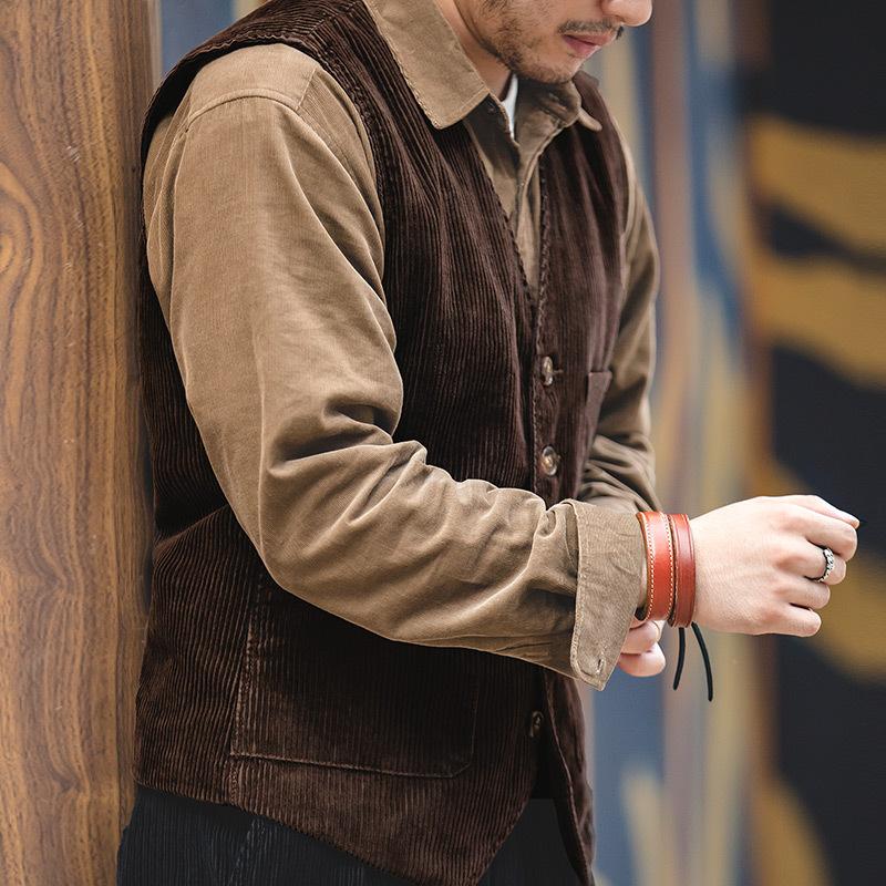 馬登工裝 獵裝古著燈芯絨馬甲背心阿美咔嘰英倫風馬甲