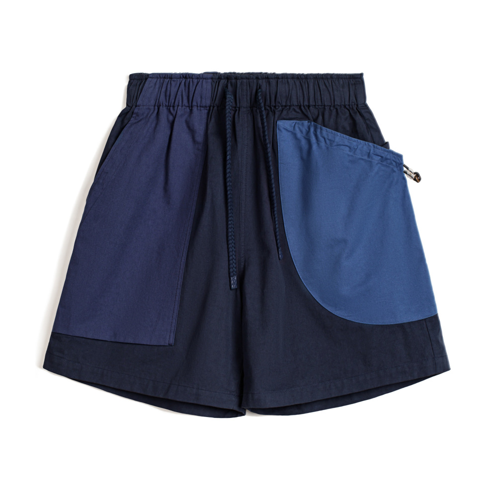 馬登工裝 美式拼接短褲日系藏青色短褲純棉少年感廓形五分褲夏季