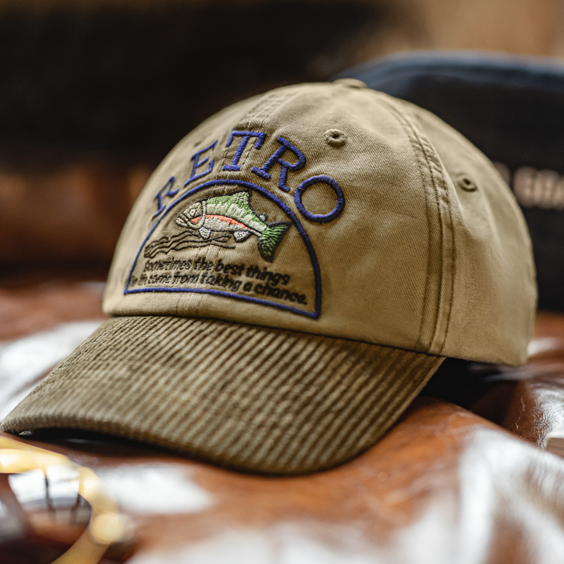 馬登工裝 美式復古卡其燈芯絨彎簷硬頂棒球帽刺繡做舊鴨舌遮陽帽