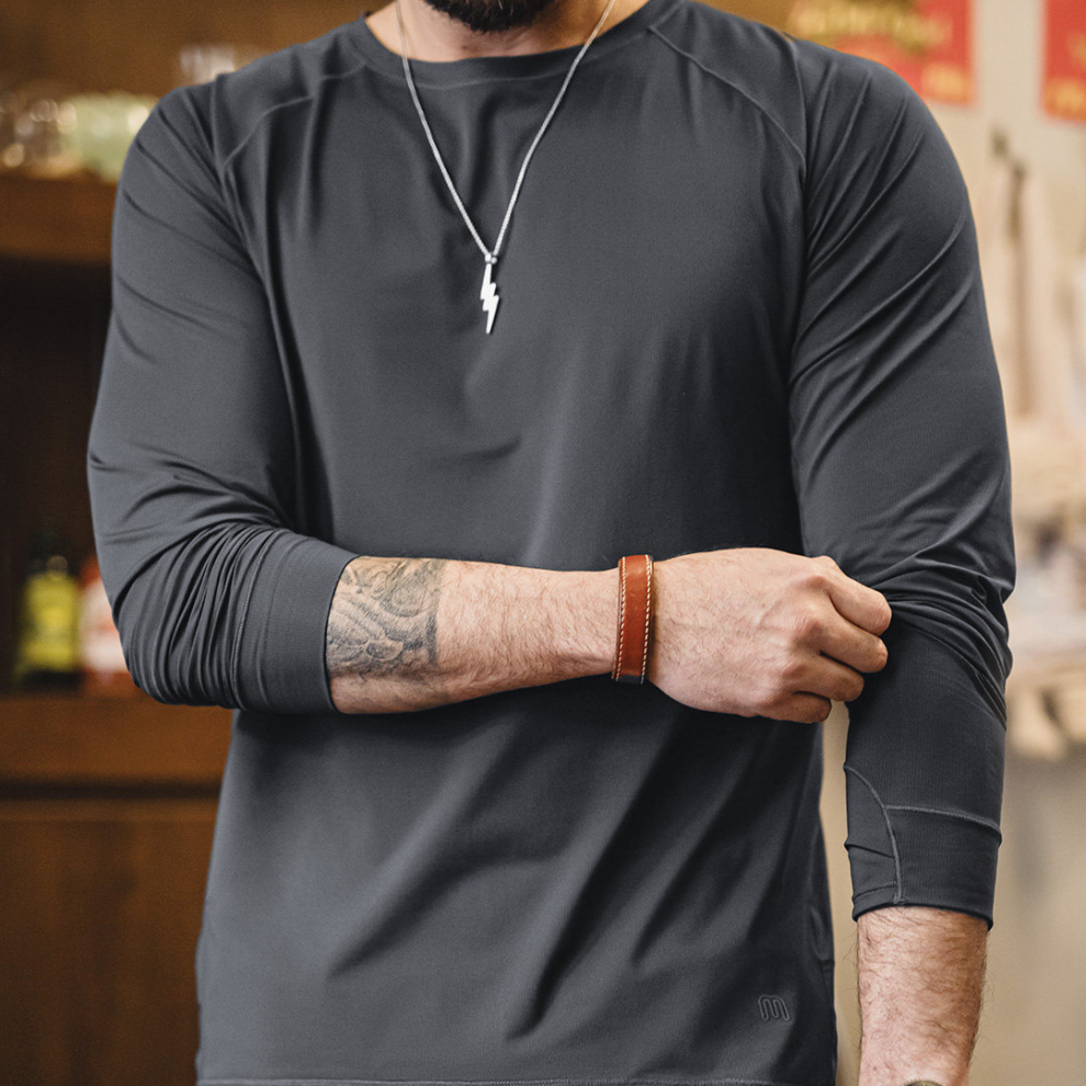 馬登工裝 美式插肩袖速幹運動T恤防曬純色長袖凉感抗菌打底衫男春