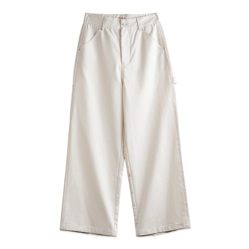 馬登女裝 美式復古棉籽殼白色伐木工直筒褲純棉百搭休閒工裝褲