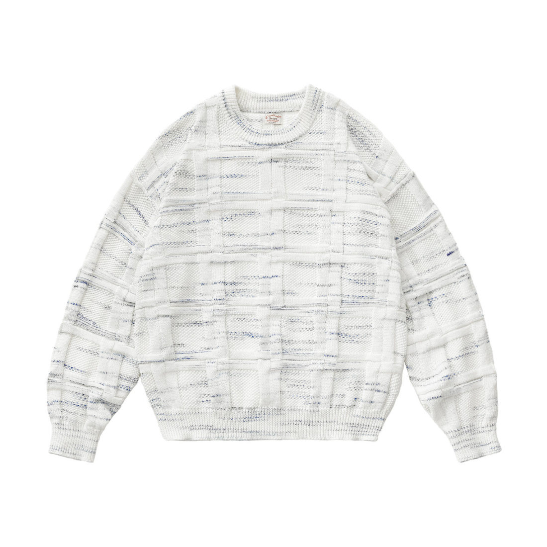 馬登女裝 美式復古寬鬆肌理感圓領套頭撞色針織條紋提花毛衣春秋