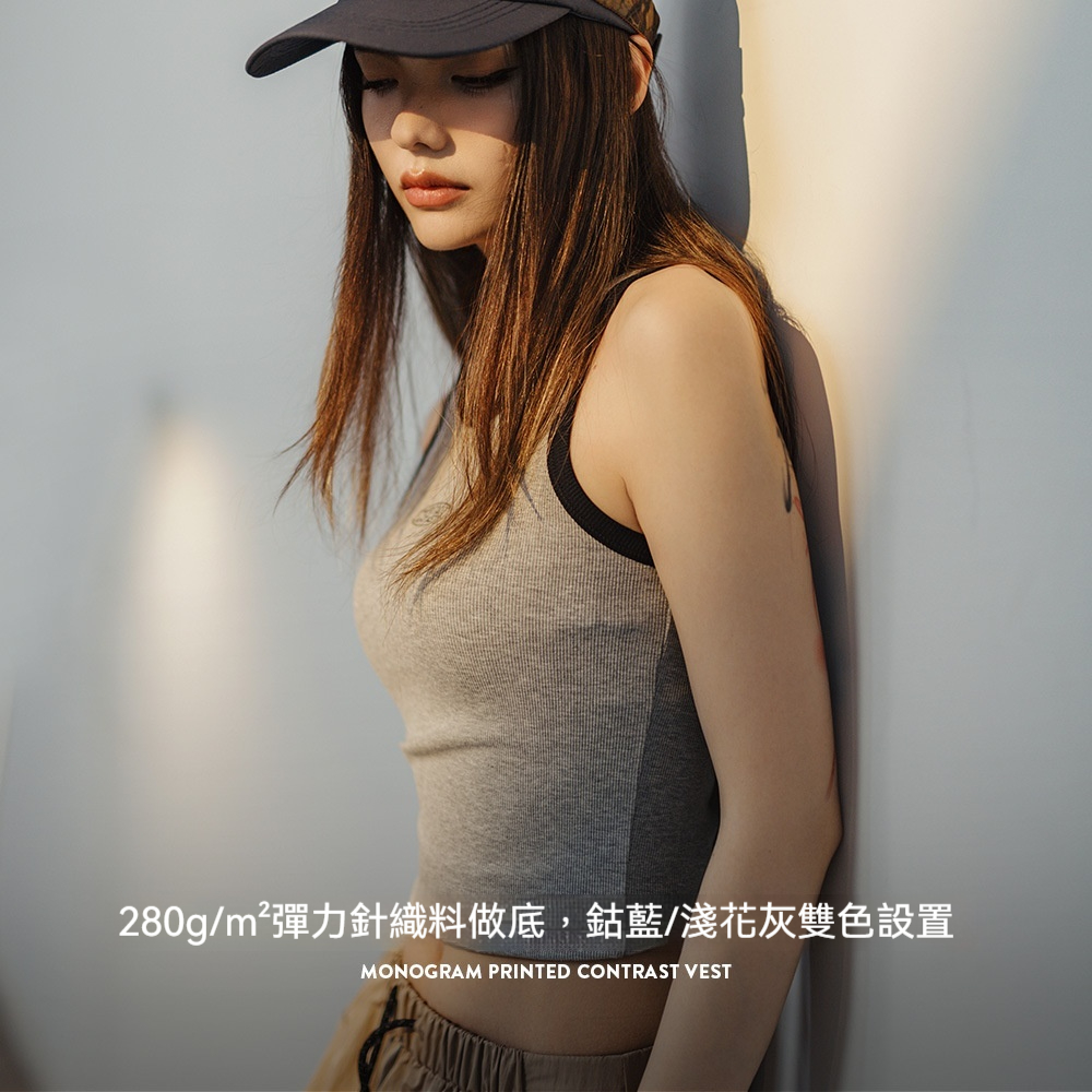馬登女裝 字母印花工字背心緊身運動撞色吊帶打底外穿無袖上衣