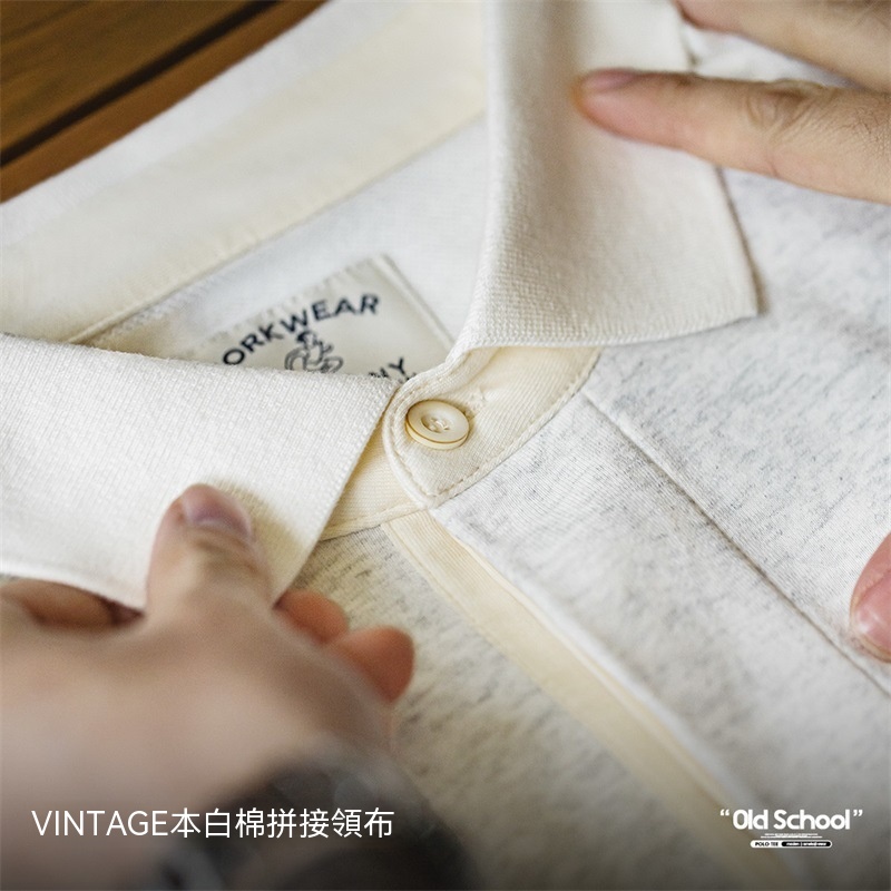 馬登工裝 美式復古重磅針織短袖Polo衫Cleanfit翻領五分袖T恤