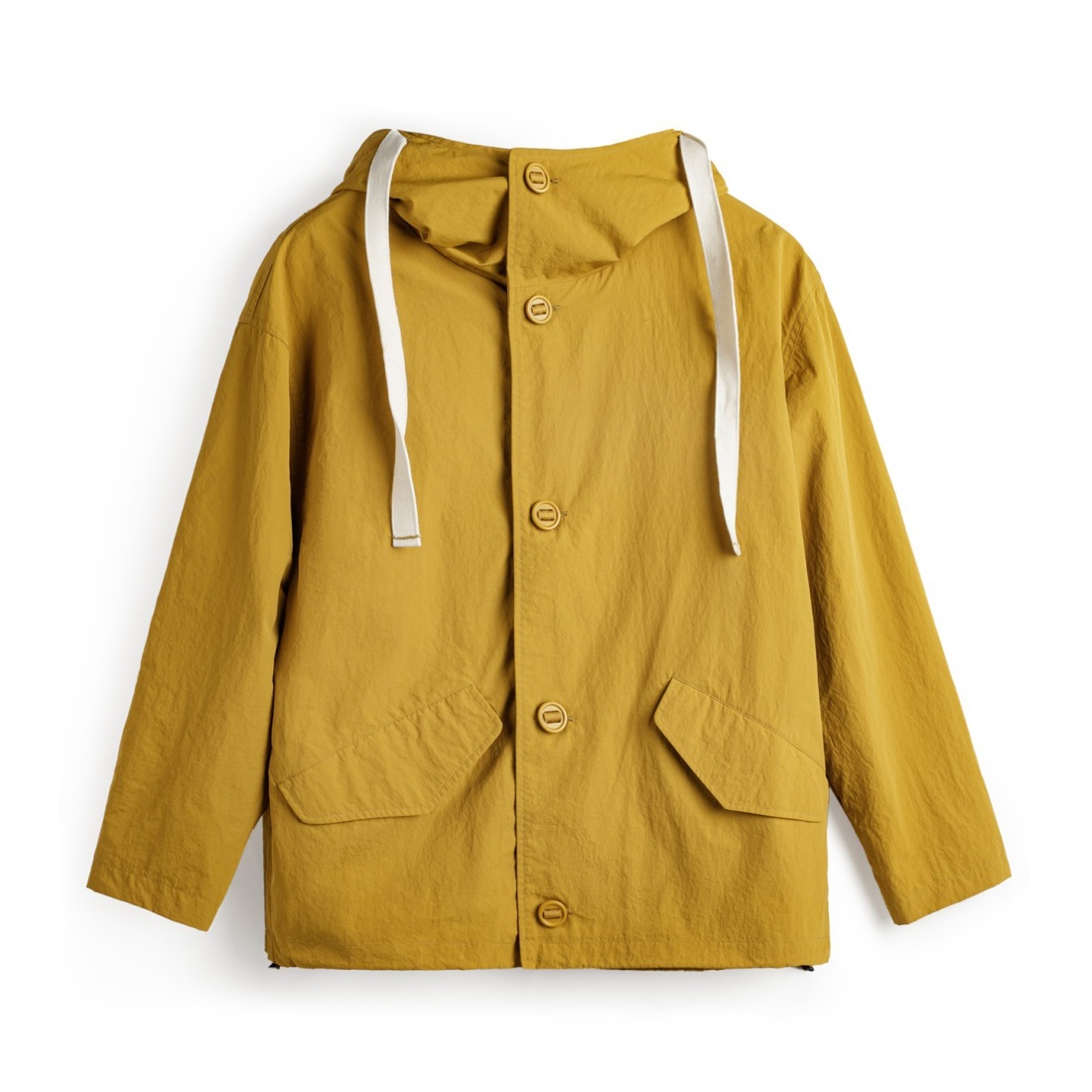 馬登女裝 薑黃色戶外薄款寬鬆梭織連帽抽繩防風工裝夾克休閒外套秋