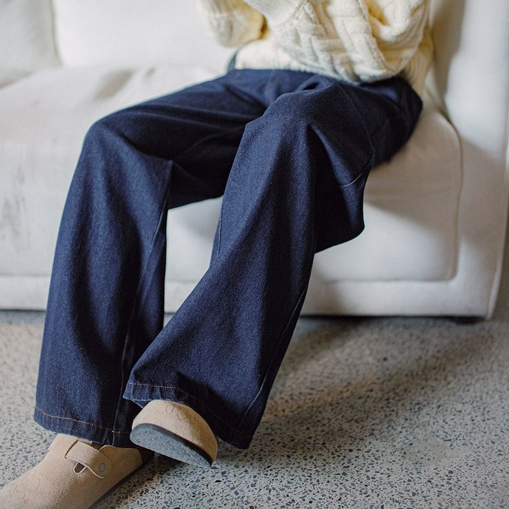 馬登女裝 復古直筒法工褲水洗牛仔褲垂感闊腿褲寬鬆休閒長褲秋冬