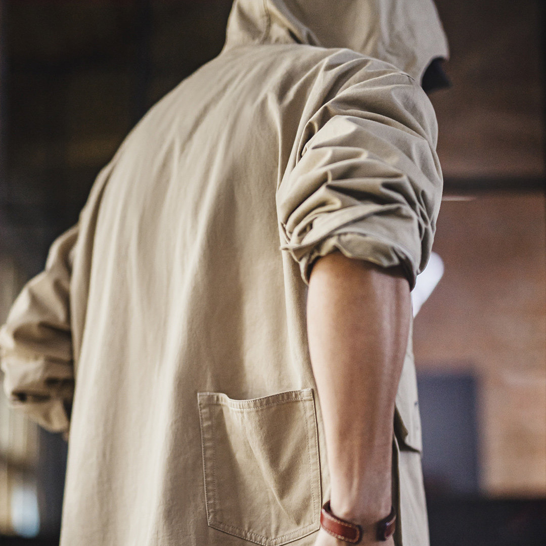 馬登工裝 美式復古多口袋夾克純棉帆布卡其色立領連帽薄款外套男春