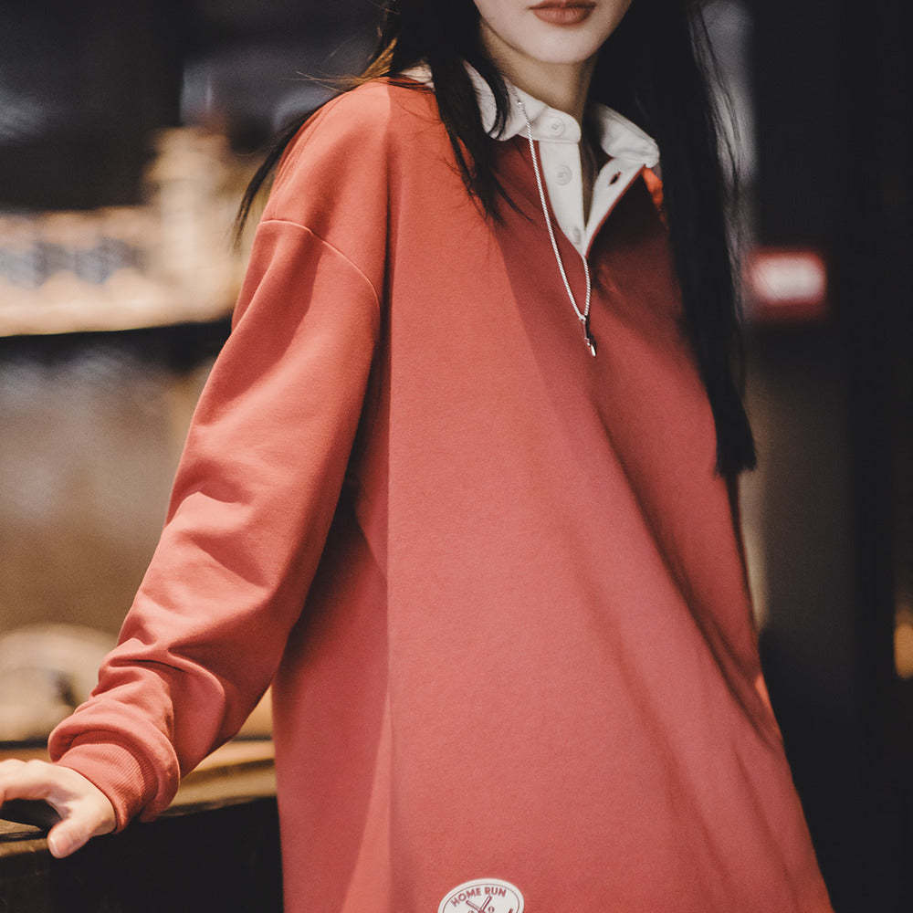 馬登女裝 美式復古長袖Polo衫衛衣撞色T恤打底衫寬鬆上衣