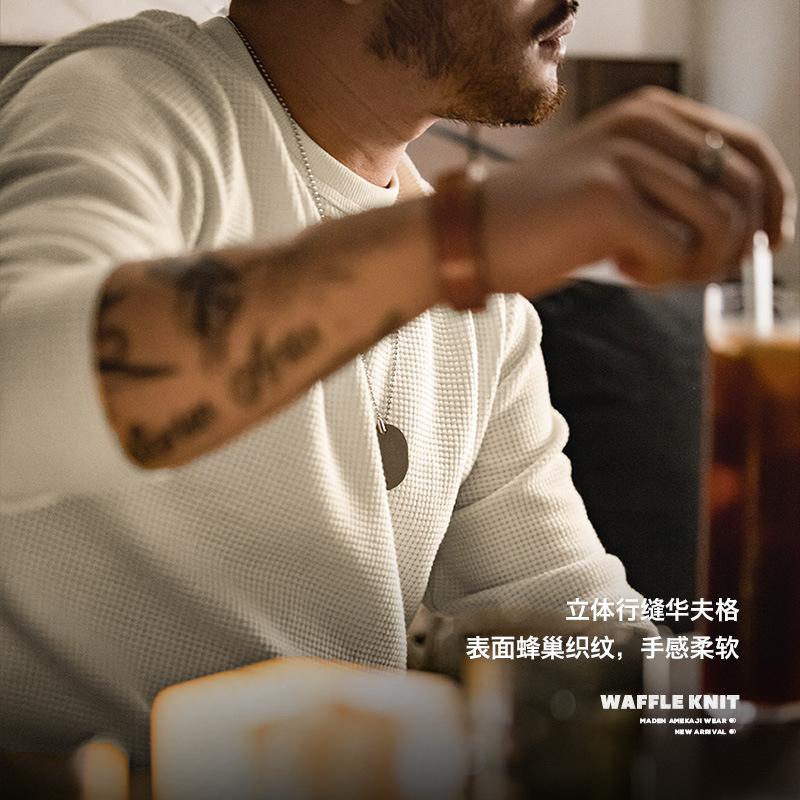 馬登工裝 300g華夫格圓領T恤衛衣三本針長袖打底衫