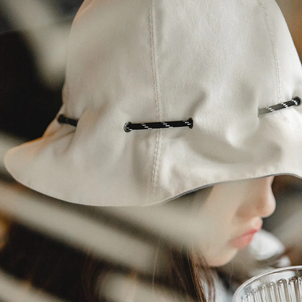 馬登女裝 米白色灰藍色兩用漁夫帽便攜手提零錢包錢袋遮陽帽子男女