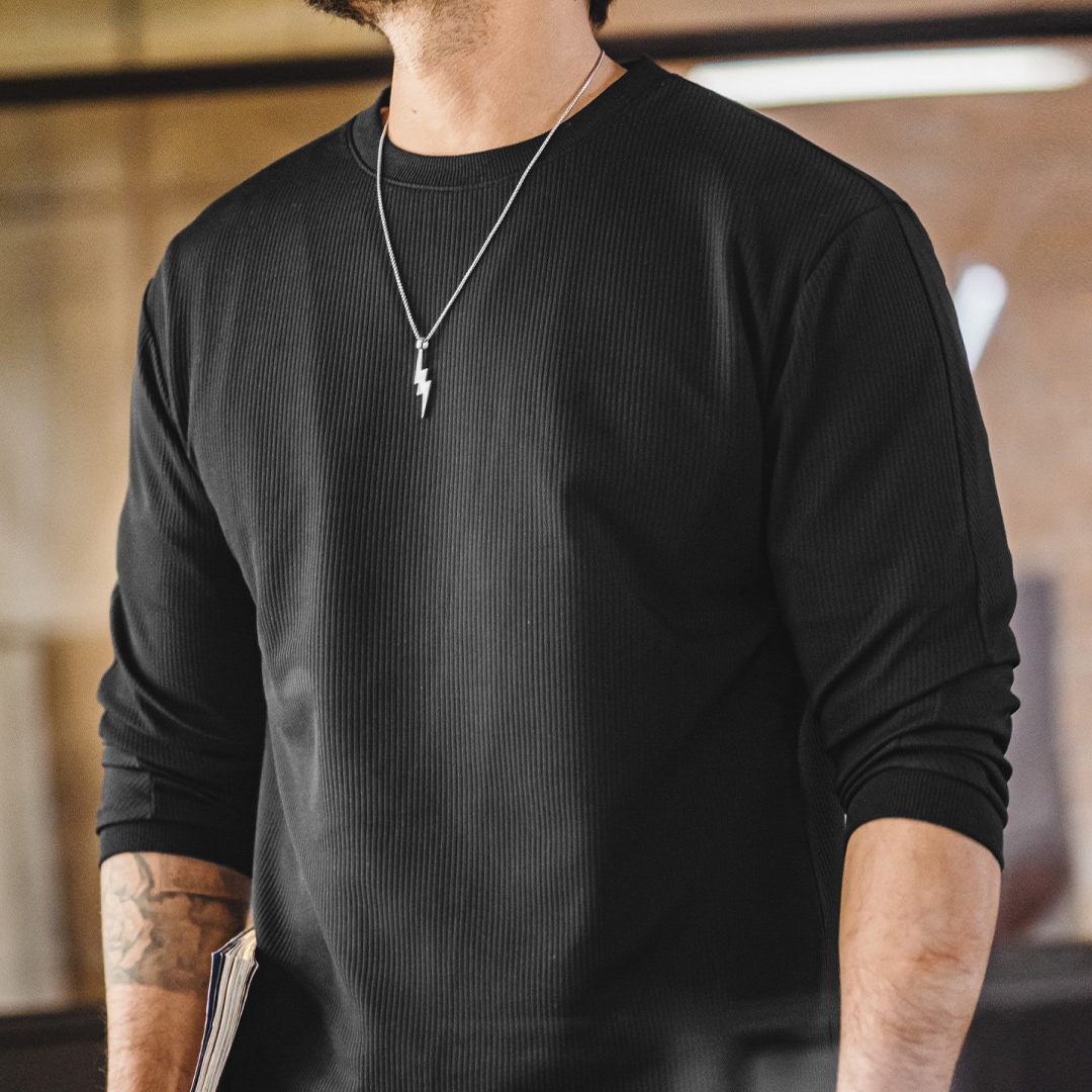 馬登工裝 美式3D坑條長袖T恤白色打底外穿薄款針織衫男春季