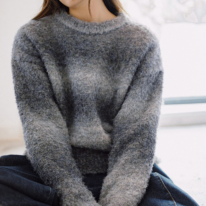 馬登女裝 漸變多巴胺彩虹毛衣圈圈毛絨套頭內搭慵懶風針織衫上衣春秋