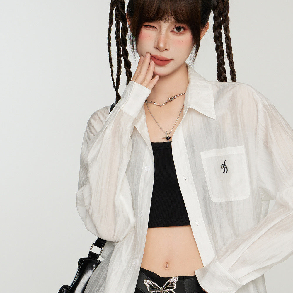 白色防曬襯衫外套女夏季薄款襯衣開衫長袖罩衫防曬衫天絲上衣