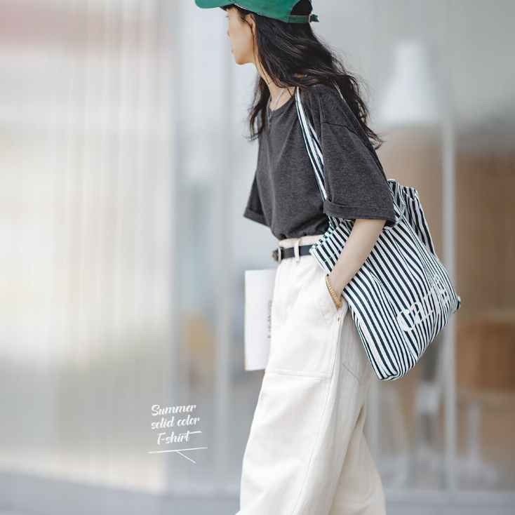 馬登女裝 美式休閒純色T恤寬鬆基礎款落肩短袖透氣上衣