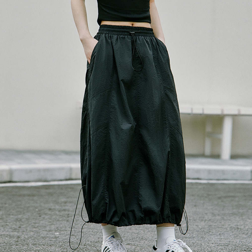 街頭戶外休閒工裝半身裙女百搭顯瘦大口袋抽繩可調節花苞裙