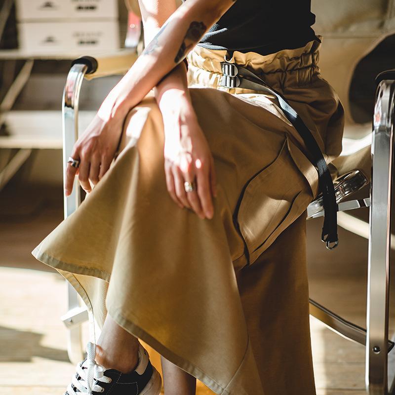 馬登女裝 復古半身長裙高腰顯瘦A字裙百搭口袋工裝傘裙