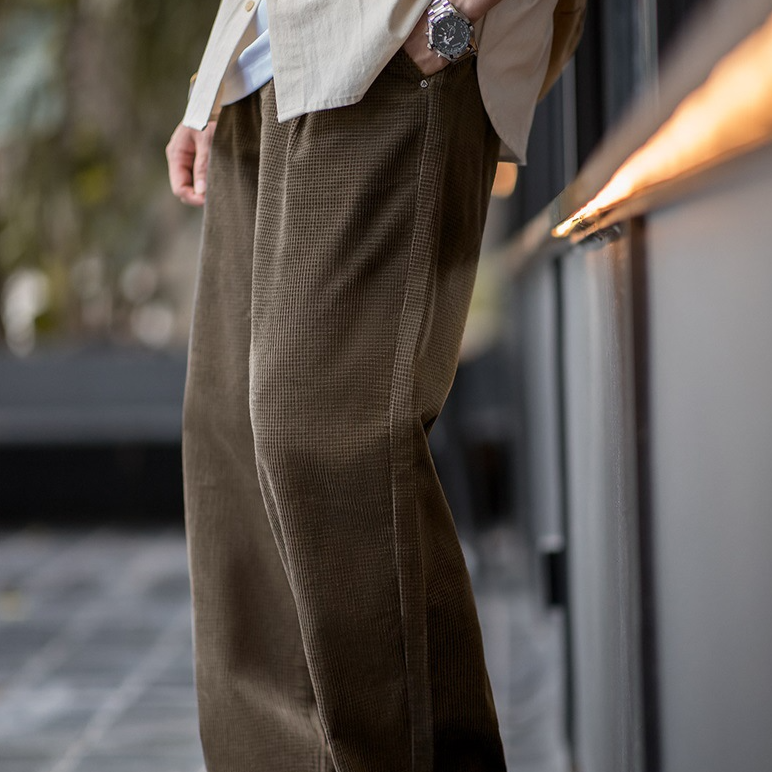 馬登工裝 美式復古玉米粒燈芯絨休閒褲肌理感寬鬆純棉直筒褲子男秋