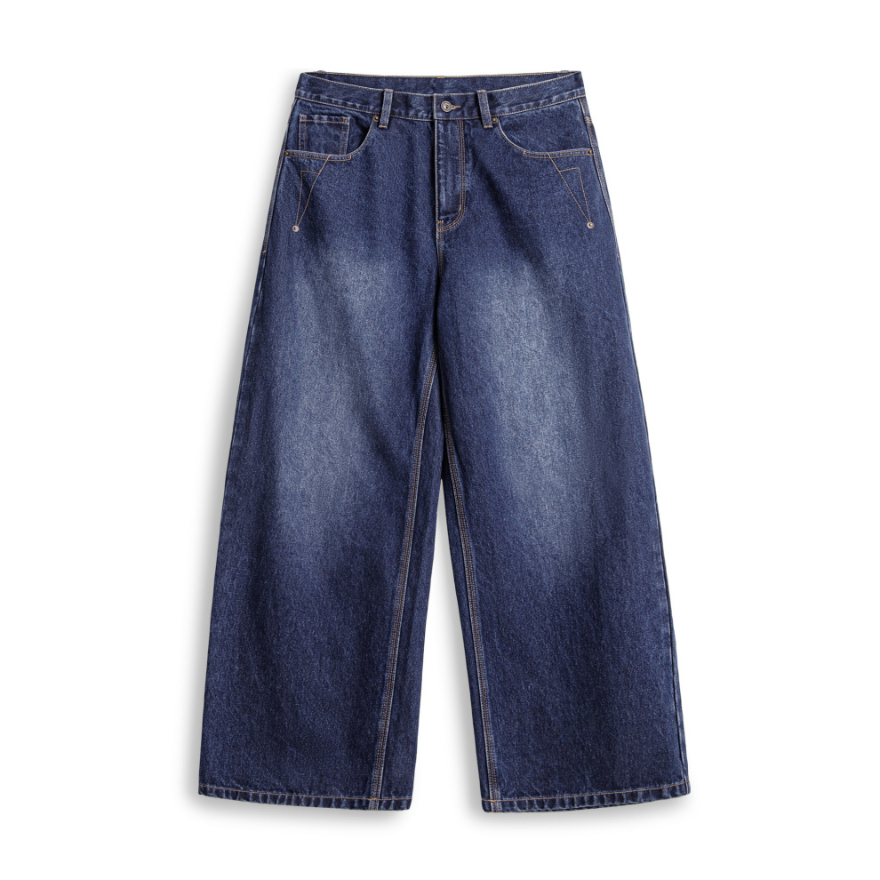 馬登工裝 美式復古水洗彎刀牛仔褲丹寧闊腿垂感拖地休閒長褲子男秋