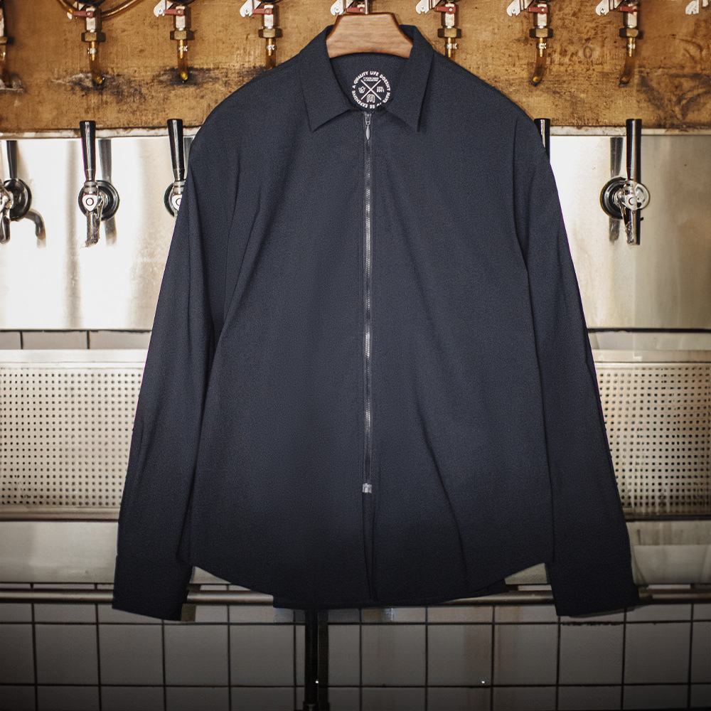 馬登工裝 美式休閒垂感冰絲襯衫透氣Cleanfit凉感黑長袖拉鏈襯衣男春夏