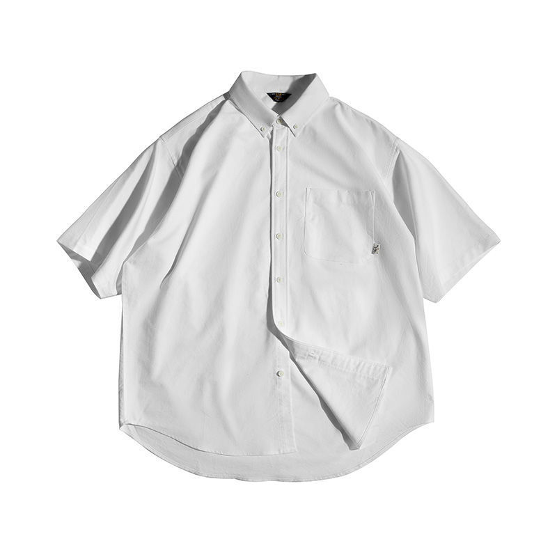 馬登工裝 美式復古Oversize白色疊穿短袖襯衫寬鬆Cityboy襯衣男夏