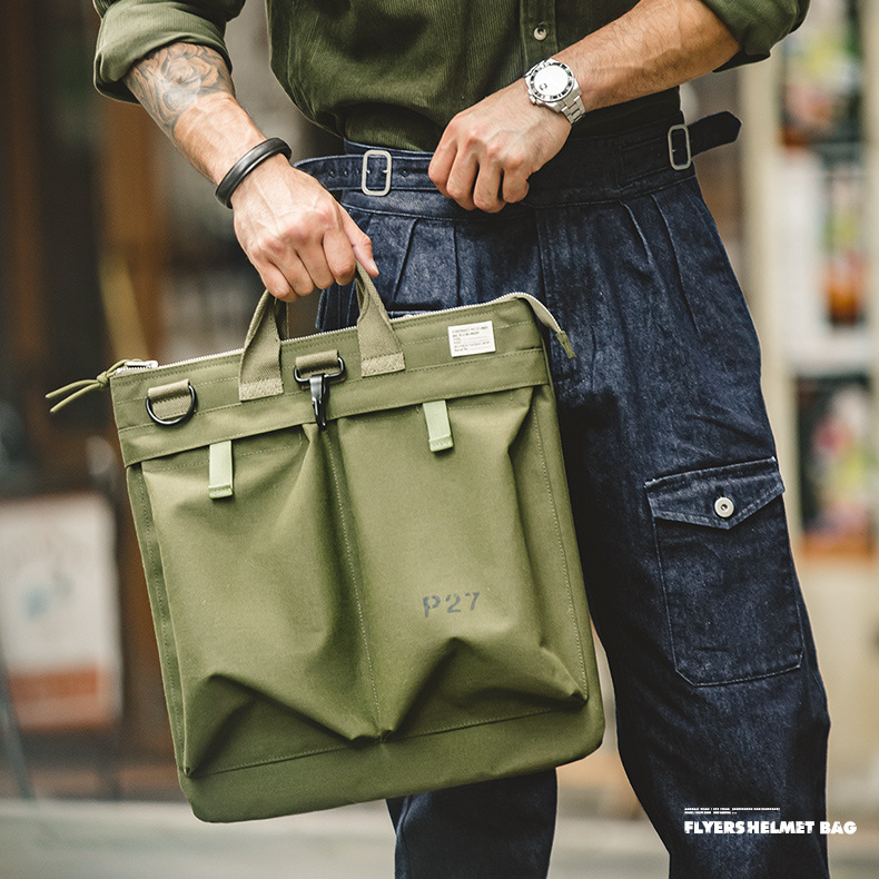 馬登工裝 復古頭盔帆布斜背飛行員機能大容量平板電腦手提包