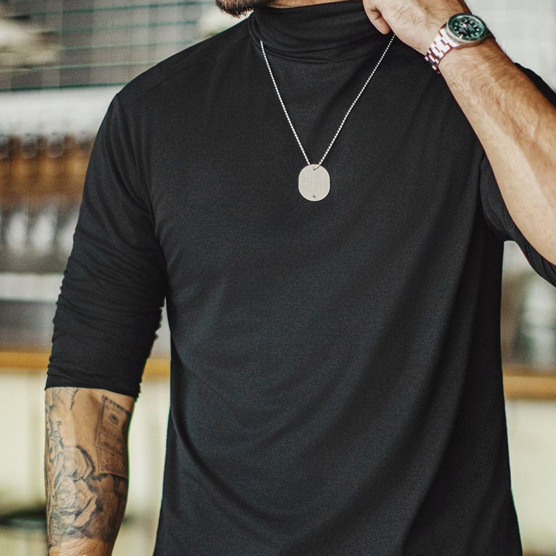 馬登工裝 休閒黑色打底衫抗菌半高領老錢風保暖內衣長袖T恤男秋冬