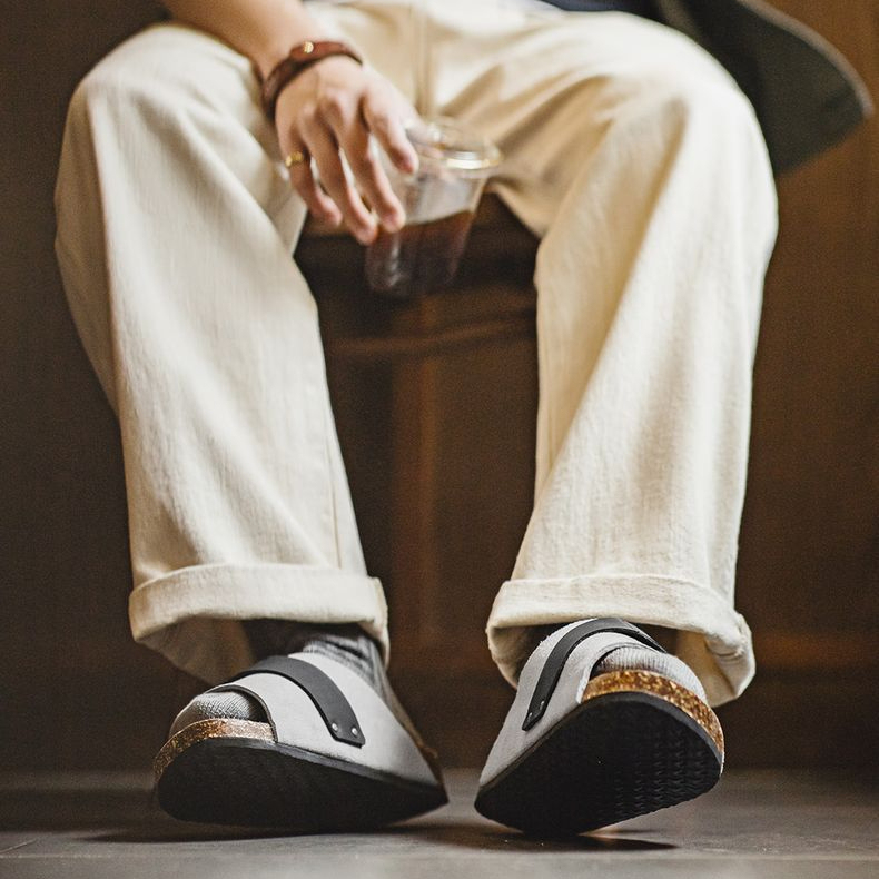 馬登工裝 穆勒鞋男夏季新款軟木一字休閒外穿凉拖鞋魔術貼一字拖