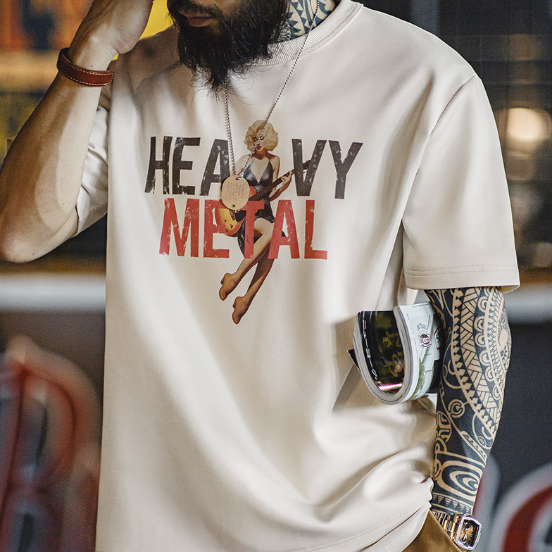 馬登工裝 復古瑪麗蓮夢露3D印花T恤美式空氣層字母短袖上衣