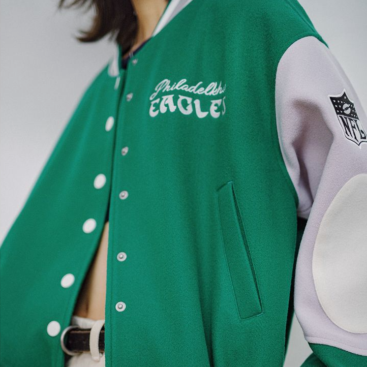 馬登女裝 美式撞色拼接棒球服外套復古休閒毛呢夾克刺繡厚短上衣秋冬