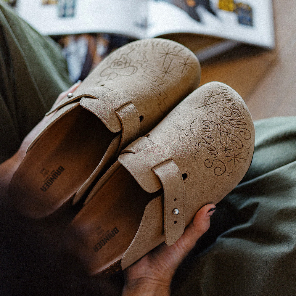 馬登女裝 插畫版穆勒鞋室外軟木休閒包頭凉拖鞋外穿釣魚懶人厚底鞋