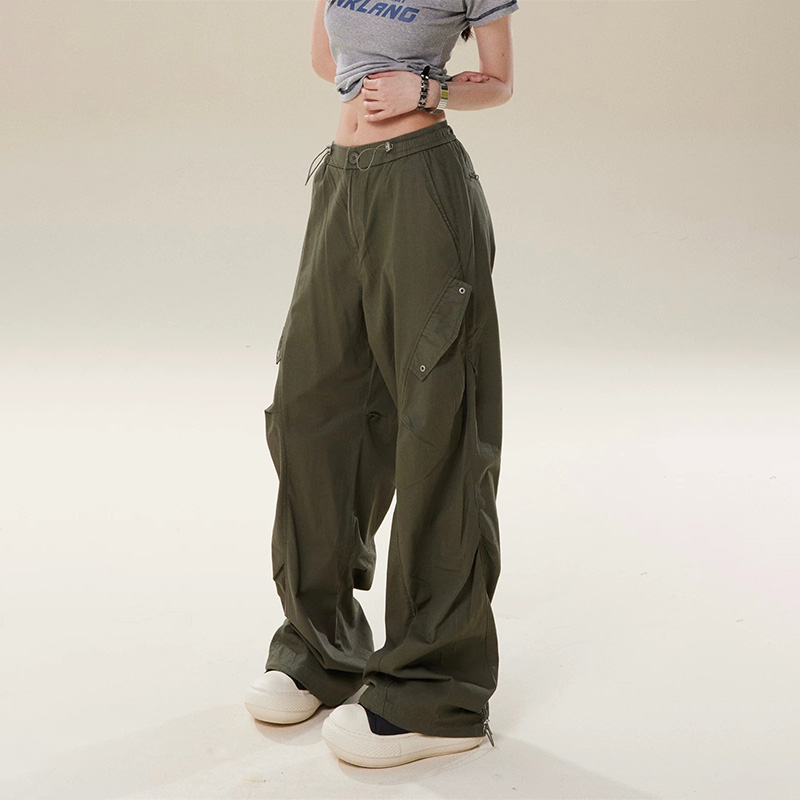 美式復古工裝褲褶皺設計感闊腿寬鬆直筒休閒情侶褲子