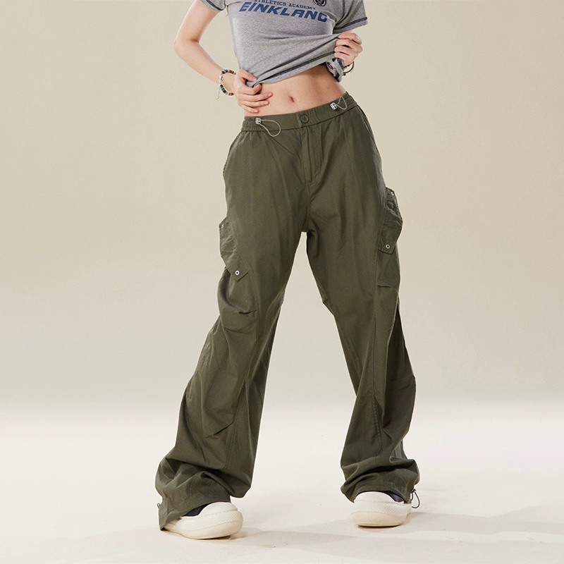 美式復古工裝褲褶皺設計感闊腿寬鬆直筒休閒情侶褲子