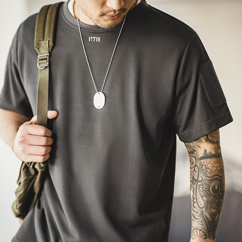 馬登工裝 美式休閒蜂巢肌理短袖T恤基礎款透氣排汗訓練上衣