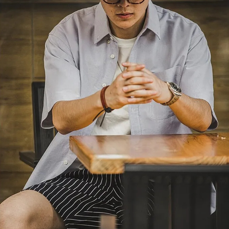 馬登工裝 美式復古Oversize短袖襯衫寬鬆Cityboy襯衣男潮