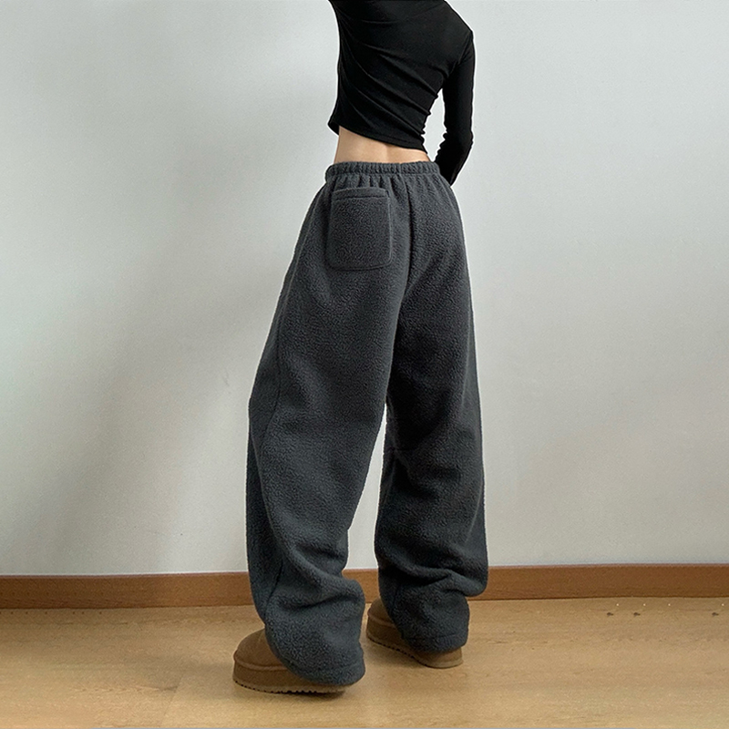 搖粒絨褲子女冬季加絨加厚休閒保暖鬆緊腰抽繩長褲