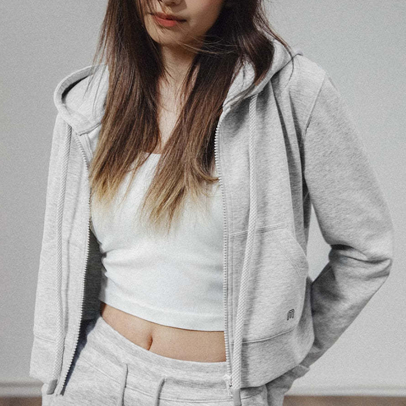 馬登女裝 美式高腰口袋短衛衣修身連帽拉鍊衛衣開衫運動外套