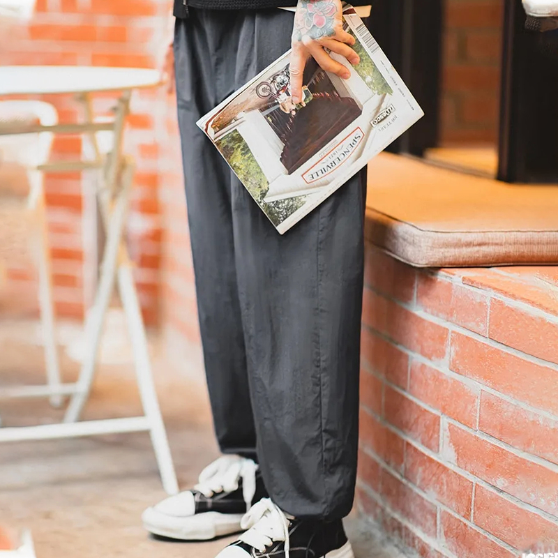 馬登工裝 寬鬆束腳機能休閒褲速乾鬆緊抽繩燈籠褲運動長褲