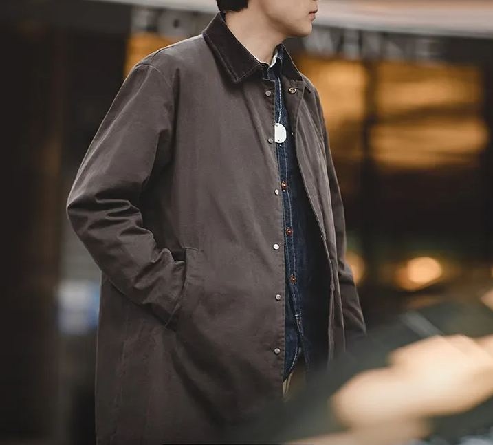 馬登工裝 美式復古翻領防水油蠟風衣中長款英倫風大衣外套