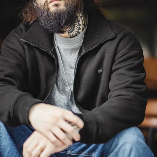 馬登工裝 美式休閒運動風開襟衫衛衣高領保暖立領抓絨外套外套