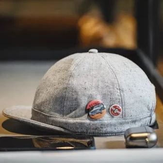 馬登工裝 美式復古混紡點紗短帽圓頂做舊灰色翻簷平簷鴨舌帽男