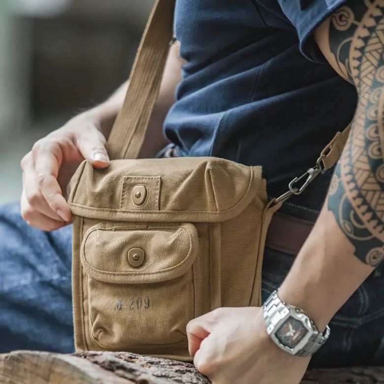 馬登工裝 美式復古M209戰術斜背包戶外帆布單肩手提磁扣方形腰包