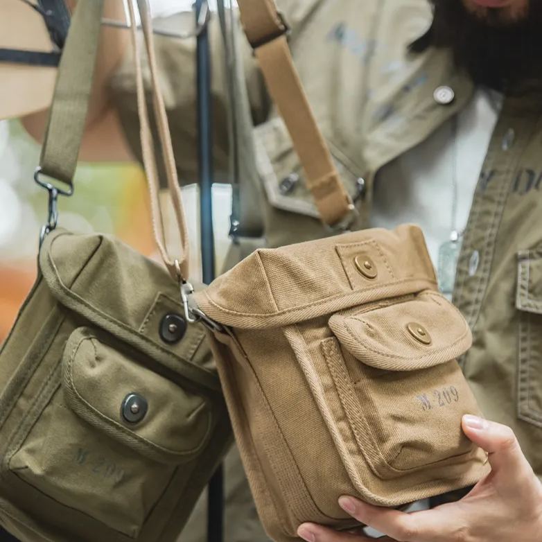 馬登工裝 美式復古M209戰術斜背包戶外帆布單肩手提磁扣方形腰包