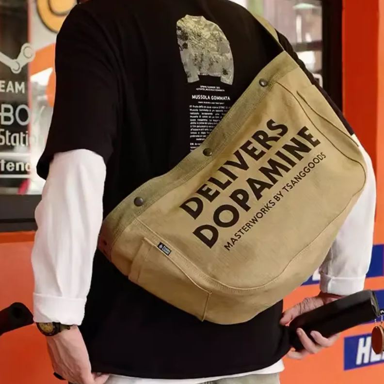 美式復古戶外斜挎包騎行摩托車包簡約帆布報童包