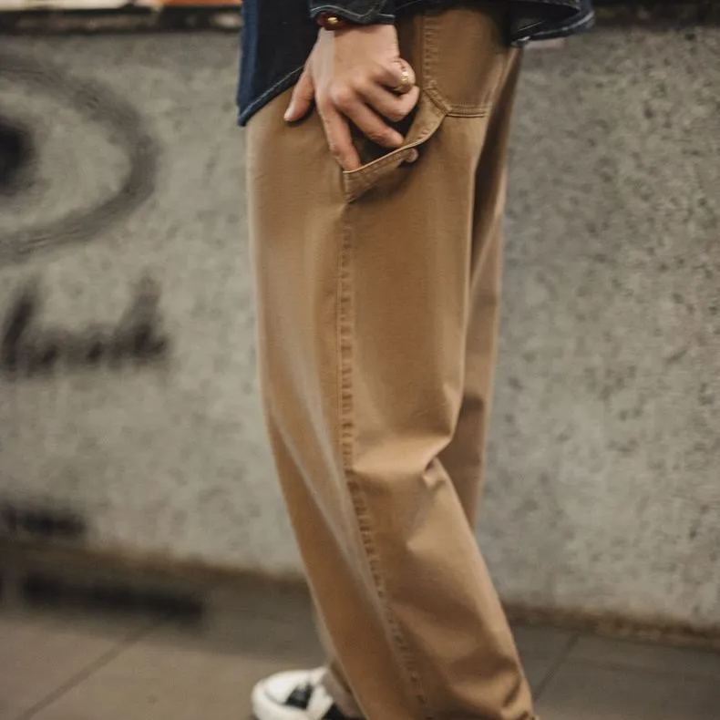 馬登工裝 美式復古做舊伐木工休閒褲寬鬆直筒純棉斜紋長褲子男