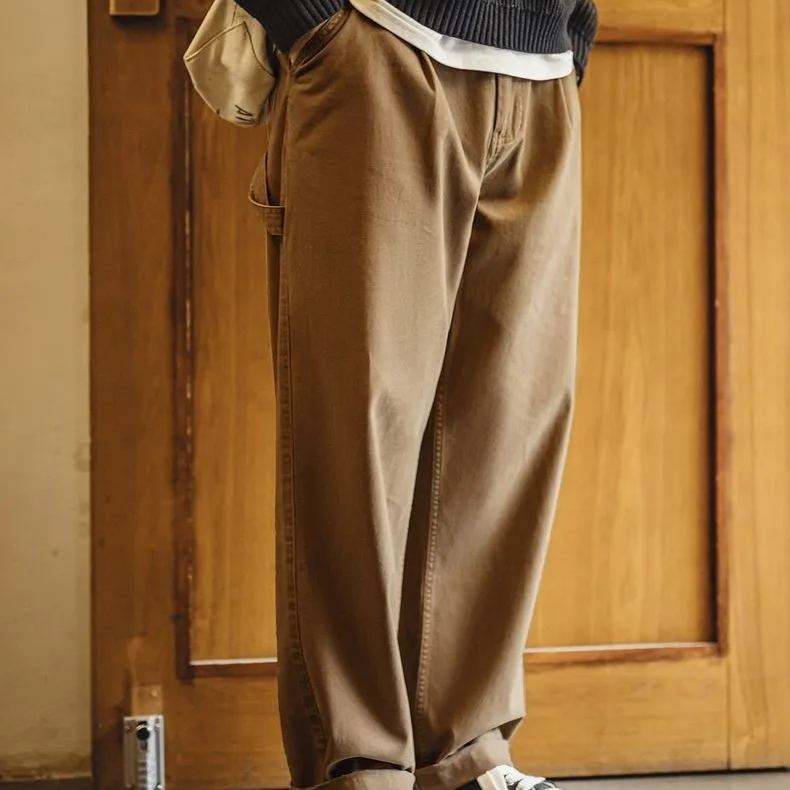 馬登工裝 美式復古做舊伐木工休閒褲寬鬆直筒純棉斜紋長褲子男