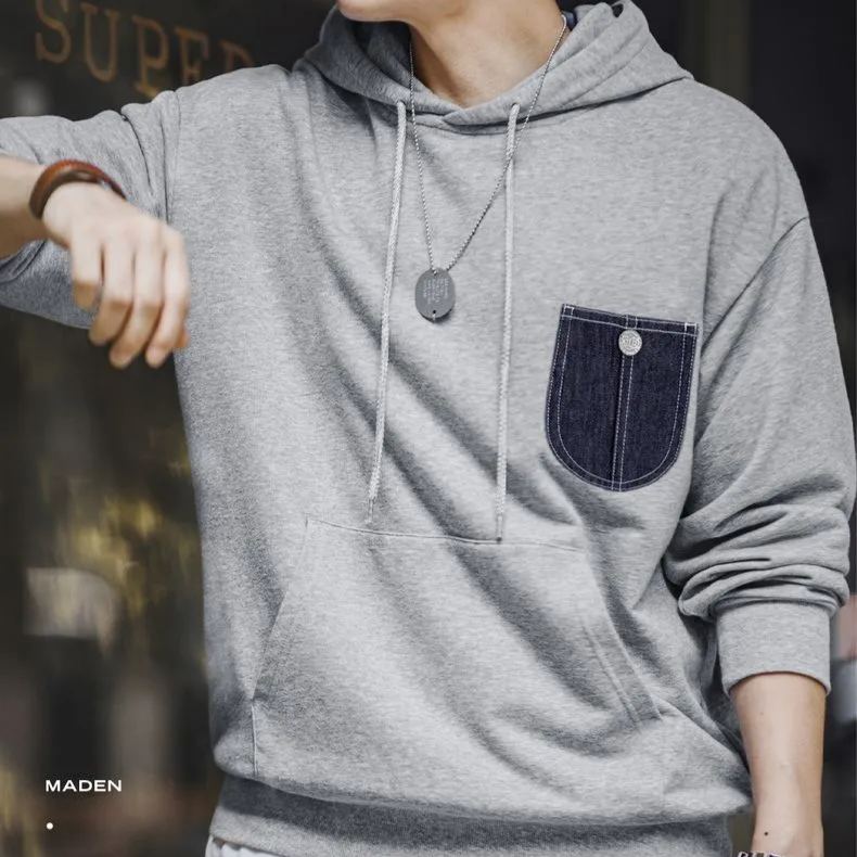 馬登工裝 美式休閒口袋拼接連帽衛衣Cleanfit運動長袖上衣男秋冬季