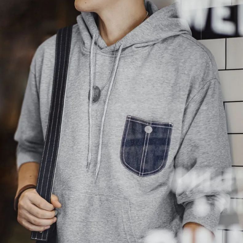 馬登工裝 美式休閒口袋拼接連帽衛衣Cleanfit運動長袖上衣男秋冬季